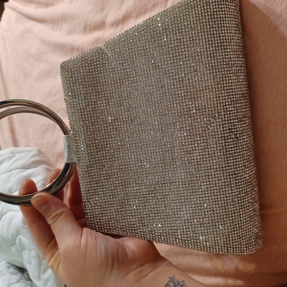 Sparkling Silver Clutch with Ring Handle
